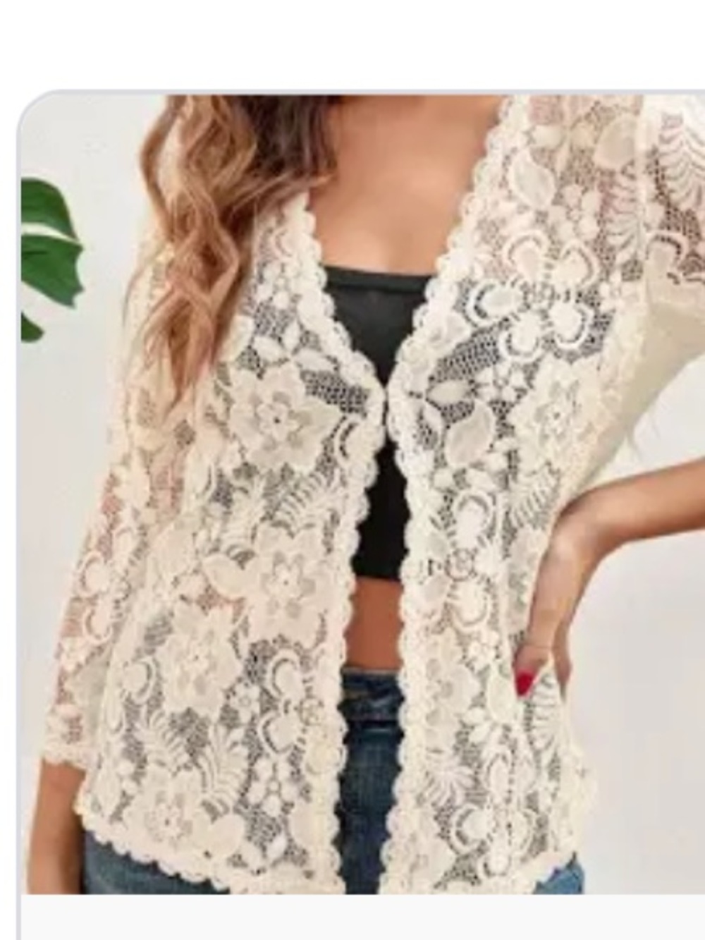 Lace Open-Front Cardigan Sweater - Cream, EUC